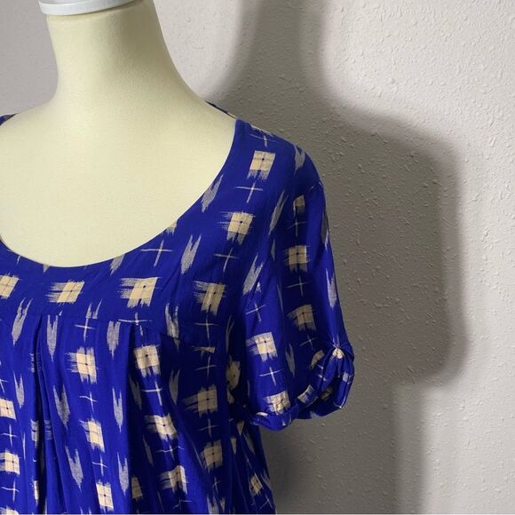 Anthroplogie Holding Horses Blue Abstract Tunic Top W/ Pockets Women's Size M - Picture 14 of 16